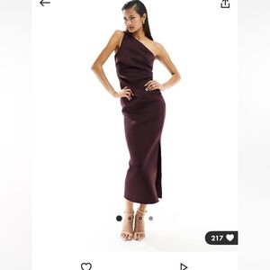 NWT ASOS DESIGN pleated one shoulder scuba midi dress in aubergine